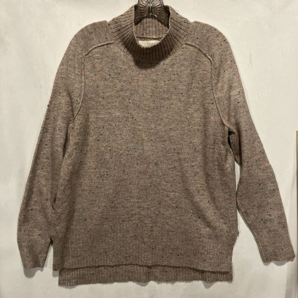 LOFT Pebble-Colored Sweater, High Neck, Ribbed Details, Multi-Colored, Size M